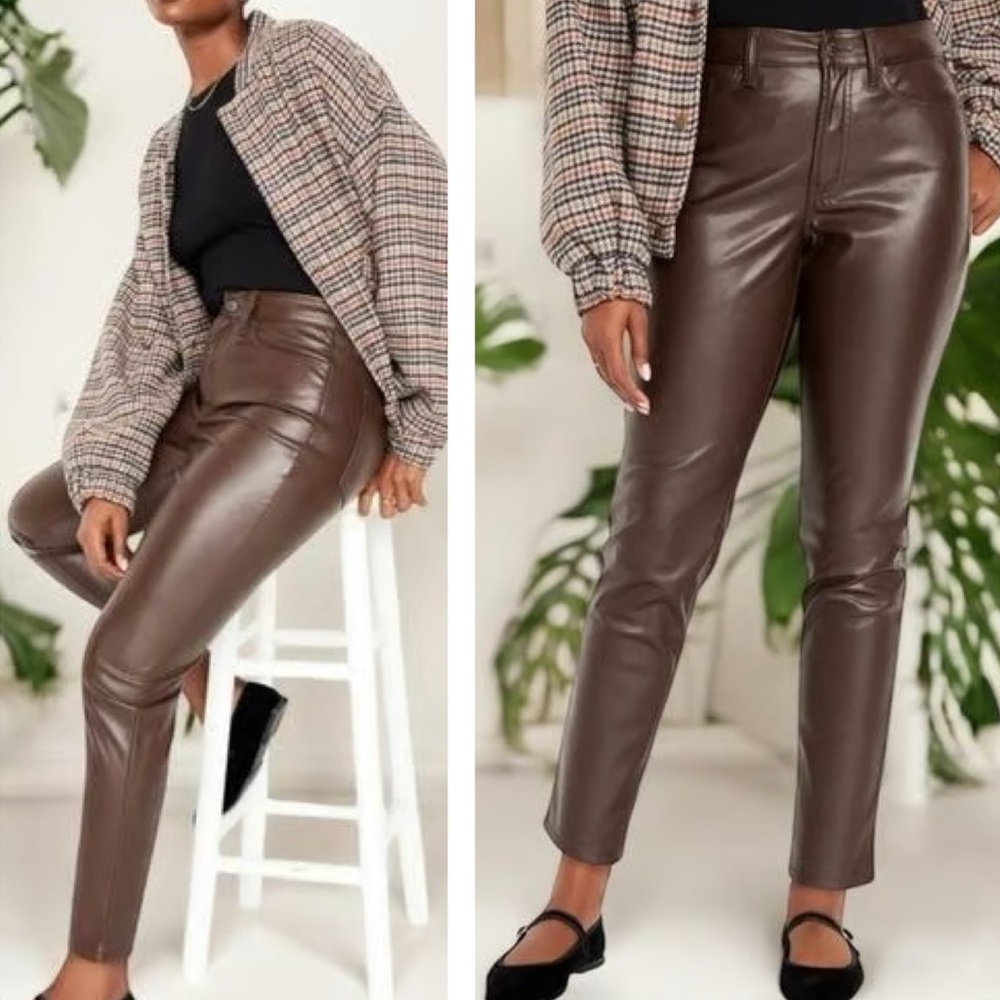 PLUS Old Navy NEW‎ High Rise OG Straight Chocolate Brown Faux Leather Pant Sz 24